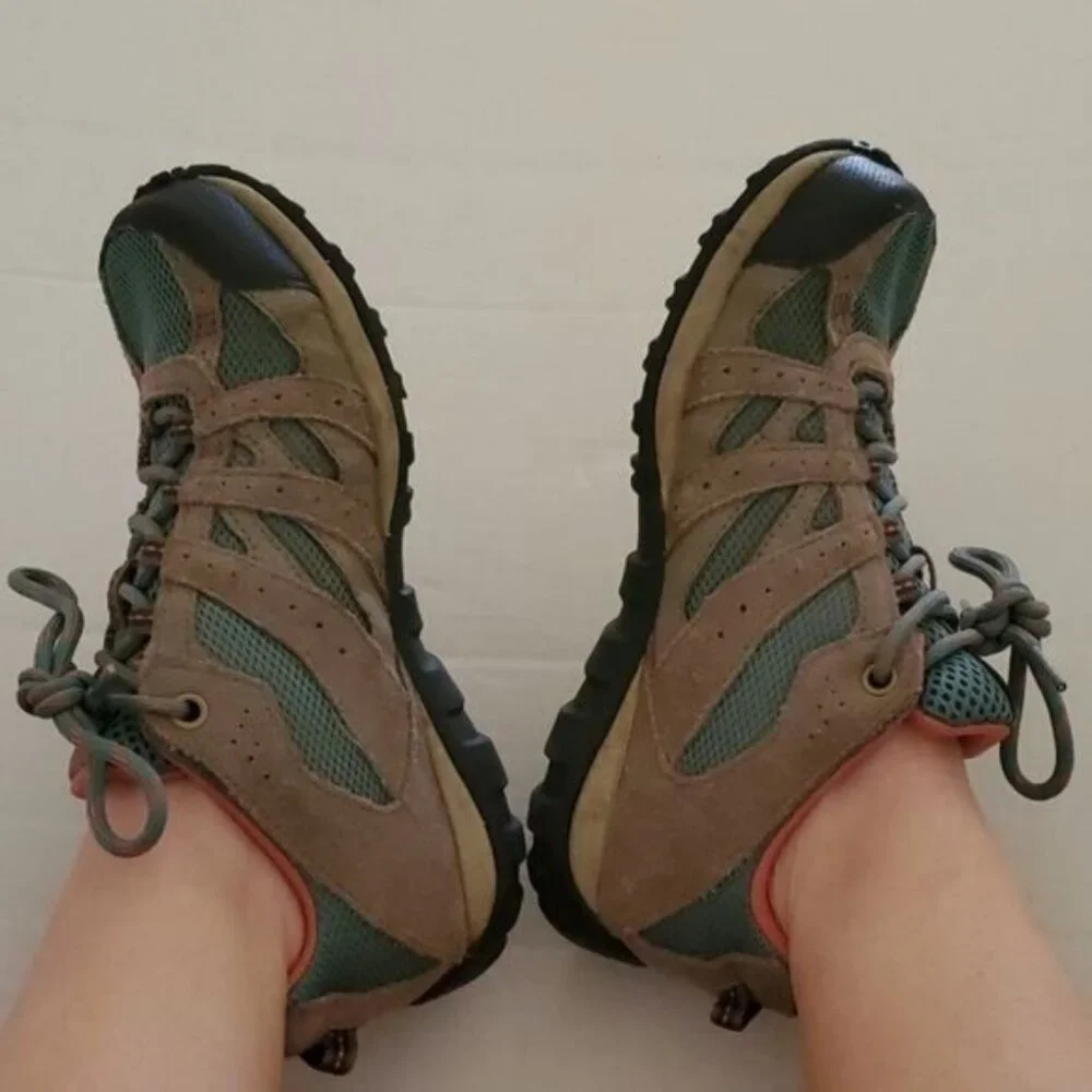 Columbia Hiking Shoe Redmond Techlite Waterproof Size Kids Youth Teal Salmon 4